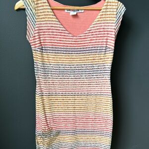 Desigual Pink and Red Striped Top